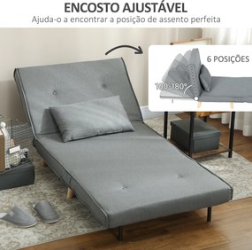 Poltrona 2 em 1 Sofá Cama Individual Dobrável com Encosto Ajustável e Almofada Carga 125 kg 90x78x79 cm Cinza