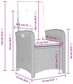 5 pcs conjunto de jantar p/ jardim com almofadões vime PE bege