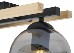 Plafon moderno preto com madeira e vidro fumado 3-luzes - Aleks Moderno