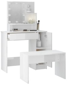 Conjunto toucador com LED madeira processada branco brilhante