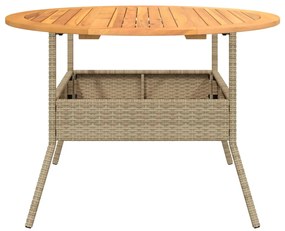 Mesa de jardim com tampo de acácia Ø110x71 cm vime PE bege