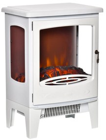 HOMCOM Lareira Elétrica 900W/1800W com Temperatura Ajustável e Proteção Sobreaquecimento para 20-25 ㎡ 39x26x54,8 cm Branco