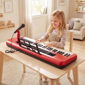 Teclado de piano de 61 teclas para crianças – Brinquedo musical, piano digital educativo com suporte ajustável, microfone e suporte para partituras ve