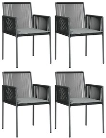 5 pcs conjunto jantar p/ jardim c/ almofadões vime PE/aço preto