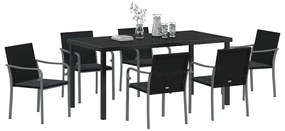 Conjunto de Jantar de Jardim com 7 Peças e Almofadas - Rattan Preto Po