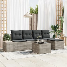 Conjunto de Sofá de Jardim de 6 Peças com Almofadas Cinza Rattan PE
