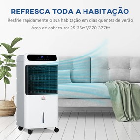 Climatizador Humidificador Refrigerador de Ar com Rodas Depósito de 12L Controlo Remoto 3 Modos de Velocidade Temporizador 12h e Ecrã LED Tátil 38x35x