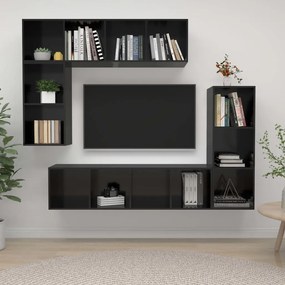 vidaXL 4 pcs conjunto móveis de TV derivados madeira preto brilhante