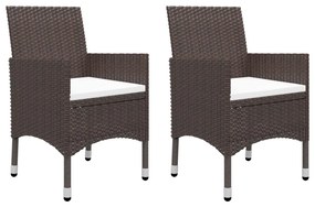 3 pcs conjunto de jantar para jardim com almofadões castanho