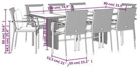9 pcs conjunto de jantar p/ jardim c/ almofadões vime PE cinza
