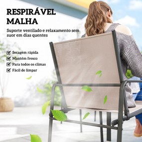 Conjunto de Mesa e Cadeiras de Jardim de 7 Peças com Mesa com Efeito Madeira e 6 Cadeiras com Assento Respirável Cáqui