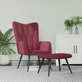 vidaXL Poltrona de descanso com banco tecido vermelho tinto