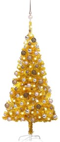 Árvore Natal artificial c/ luzes LED e bolas 150 cm PET dourado