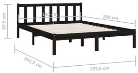 Estrutura de cama king 150x200 cm pinho maciço preto