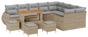 Conjunto de Sofás de Jardim vidaXL 13 Peças com Almofadas Bege Rattan