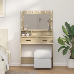Mesa de Maquiagem vidaXL com Luzes LED Carvalho Sonoma 79x41x135 cm