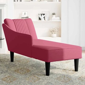 Chaise-longue com apoio de braço direito vinho tinto veludo