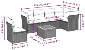 7 pcs conj. sofás jardim c/ almofadões vime PE bege misturado