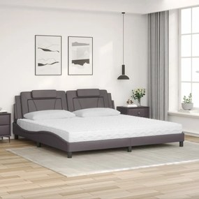 Cama com colchão 200x200 cm couro artificial cinzento