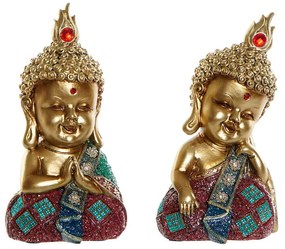 Figura Decorativa DKD Home Decor Dourado Buda Resina (11 x 10 x 21 cm) (2 pcs)