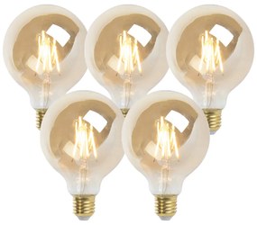 Conjunto de 5 Lâmpadas LED E27 Dimerizáveis G95 Douradas 5W 380lm 2200K