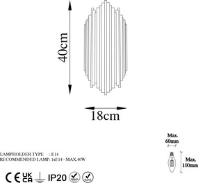 Candeeiro de Parede Kara – Cromado – 18 cm x 40 cm x 8 cm