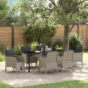 vidaXL Conjunto de Jantar de Jardim 7 Peças com Almofadas Cinza Claro Rattan PE