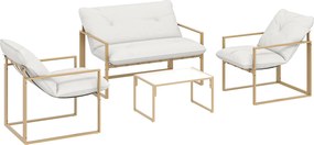 Conjunto de Mobiliário de Jardim 4 peças Outsunny, Conjunto com Mesa em Vidro Temperado, Sofá, 2 Poltronas, Branco | Aosom Portugal