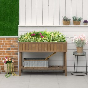 Floreira com pés, para horta, com prateleiras,110 x 46 x 76 cm, 8 compartimentos, sistemas de irrigação integrados, madeira de abeto castanha