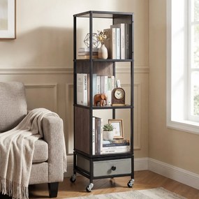 Estante giratória de 4 prateleiras 30 x 30 x 111 cm com rodas de 360°, gaveta estreita removível em tecido e madeira para sala de estar, quarto ou esc