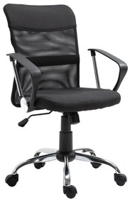 Cadeira de escritório ergonômica giratória com assento ajustável em altura, apoios de braço e rodas 57x57x93-103 cm Preto