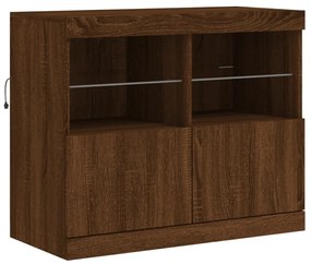 Aparador com luzes LED 81x37x67 cm carvalho castanho