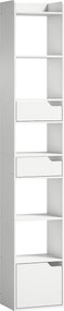 HOMCOM Estante para Livros com 2 Gavetas e Porta Estante Estreita com 6 Prateleiras Abertas 32x24x181,5 cm Branco | Aosom Portugal