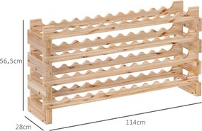 Suporte para Garrafas de Vinho, 114 x 28 x 56,5 cm, Capacidade para 48 Garrafas, Cor Madeira Natural