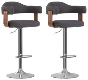 Bancos de bar 2 pcs tecido e madeira curvada cinzento-escuro