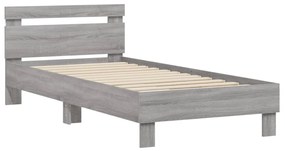 Estrutura de cama c/ cabeceira/luzes LED 90x190 cm cinza sonoma