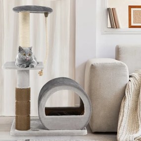 Árvore para gatos multinível com confortável caixa para gatos em sisal 56 x 40 x 92 cm Cinzento