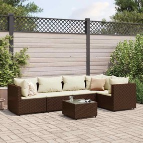 vidaXL 6 pcs conj. lounge jardim c/ almofadões 6 pcs vime PE castanho