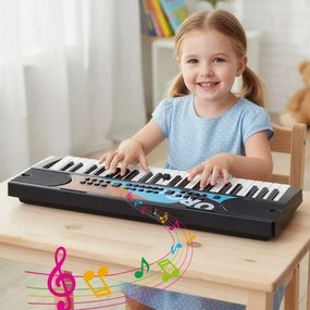 Teclado de piano para crianças elétrico portátil de 49 teclas com 8 ritmos, 8 tons e 10 demonstrações Instrumento musical preto