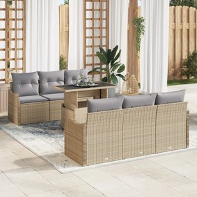 Conjunto de Sofá de Jardim vidaXL de 7 peças com Almofadas Bege Rattan