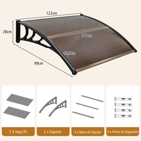 Toldo para janelas ou portas 122 x 99 cm Proteção solar Chuva Neve Vento exterior Castanho