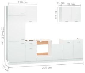 7 pcs conjunto armários de cozinha contraplacado branco