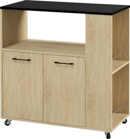 HOMCOM Carrinho de Cozinha com Rodas 2 Portas Prateleira Ajustável Porta-Especiarias para Sala de Jantar 75x40x80,5 cm Madeira | Aosom Portugal