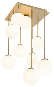 Candeeiro de teto moderno dourado com vidro opalino 9 luzes - Athens