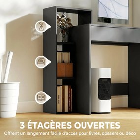 Secretária com arrumação 100 x 40 x 90 cm, secretária para computador com 3 prateleiras e uma gaveta, preta