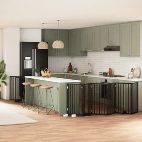 vidaXL Portão p/ cães com porta dobrável 9 painéis 450 cm álamo preto
