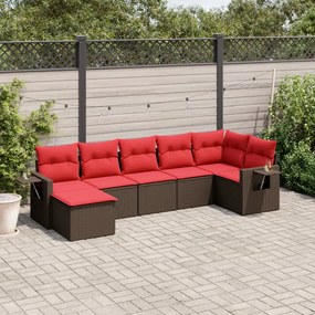 vidaXL 7 pcs conjunto de sofás jardim c/ almofadões vime PE castanho