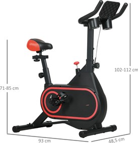Bicicleta Estática com Ecrã LCD Assento e Guiador Ajustáveis Volante 4 kg e Porta Garrafa  93x48,5x102-112 cm Vermelho