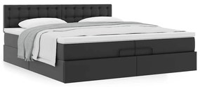 Estrutura de cama otomana com colchões pele artificial preta