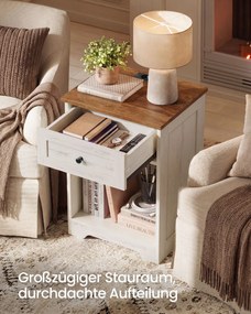 Mesa de cabeceira com tomada, portas USB e gaveta, 40 x 30 x 59 cm, branco e castanho